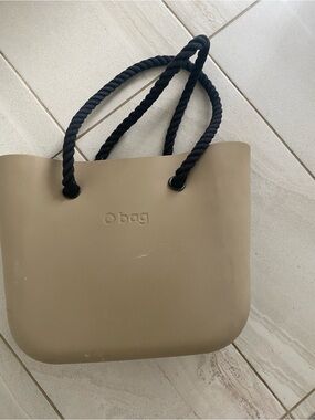 O bag Taupe Tote with Black Rope Handles
